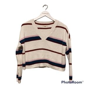LA HEARTS Striped Oversized V Neck Knit Sweater | XS